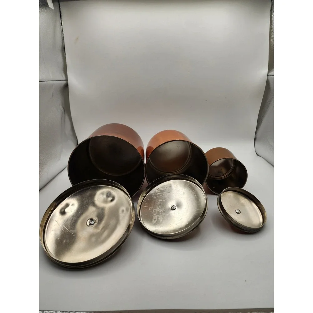 Vintage Copper Kitchen Canister Set Flour Sugar Tea Brass Labels